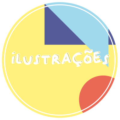 Logótipo redondo com formas geométricas coloridas e texto 'ilustrações'