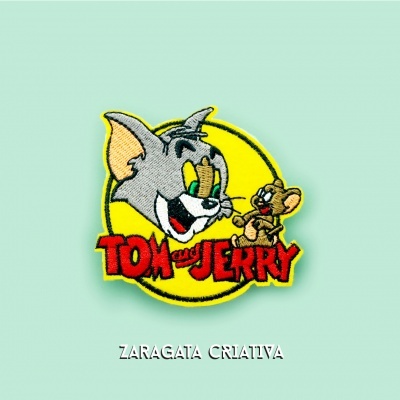 Emblema bordado Tom e Jerry com texto Zaragata Criativa