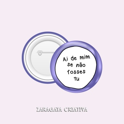 Bottons redondos com borda roxa e texto manuscrito