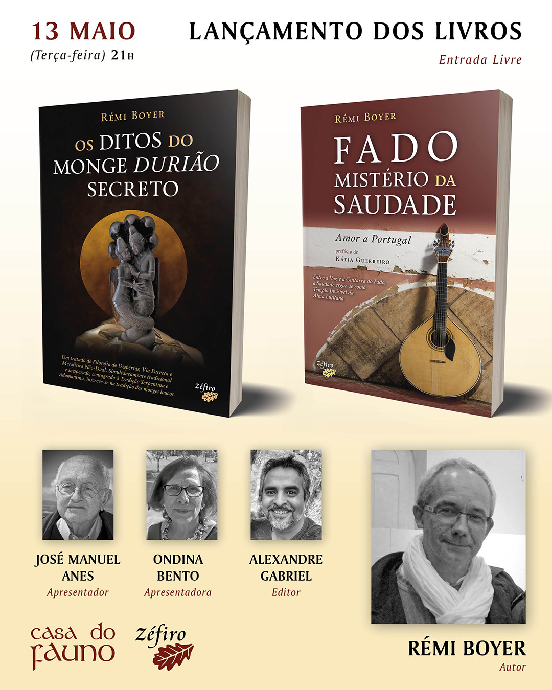 Lançamentos de 2 novos livros de Rémi Boyer na Casa do Fauno (Sintra) a 13 Maio