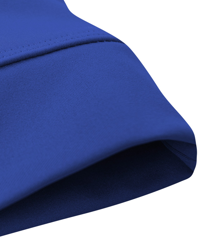 Manga curta azul de tecido sintético com costura