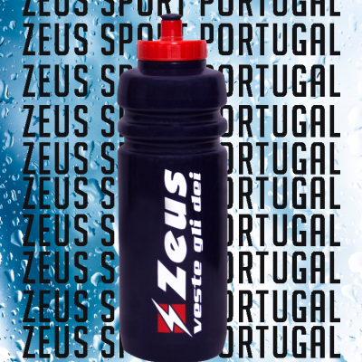 Garrafa desportiva preta com tampa vermelha e texto branco