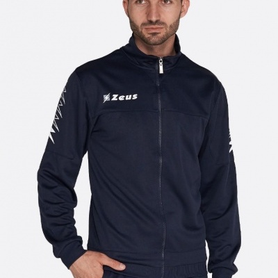 Conjunto desportivo azul escuro com fecho e logótipo Zeus