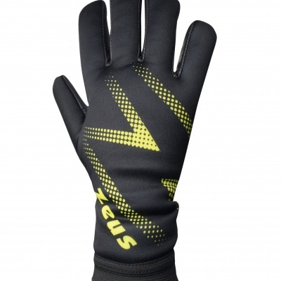Luva preta com padrão amarelo e palavra ZEUS