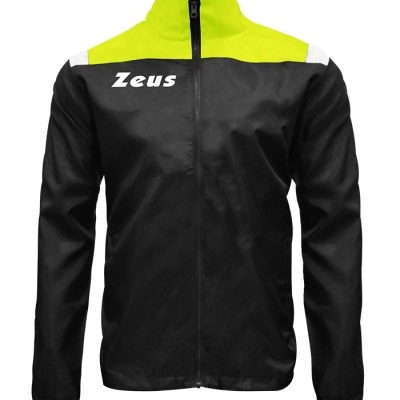 Casaco desportivo preto e amarelo com fecho e logo Zeus
