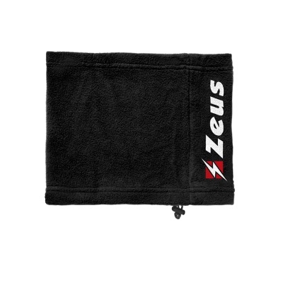 Cachecol tubular preto em tecido polar com logo Zeus branco e vermelho