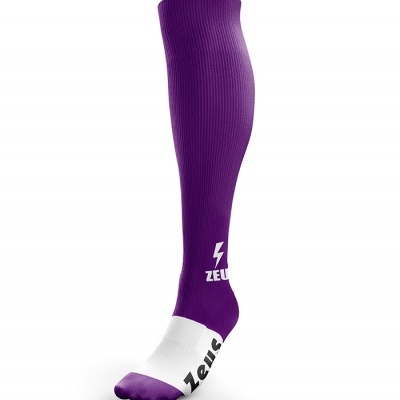 Meia desportiva roxa e branca com o logo ZEUS