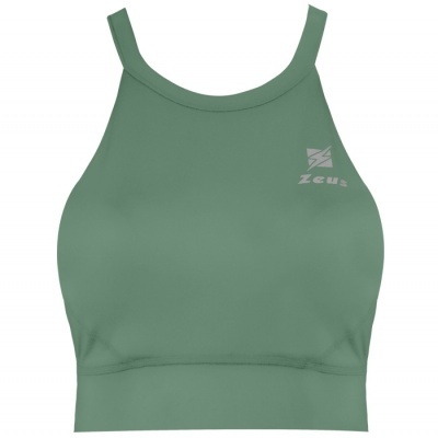 Top desportivo verde-acinzentado com logo branco