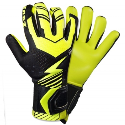 Luvas desportivas amarelo fluorescente e preto com velcro e marca Zeus