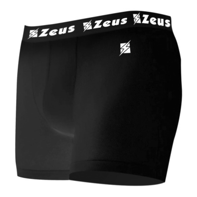 Cuecas boxer pretas com cinta elástica preta e texto branco ZEUS