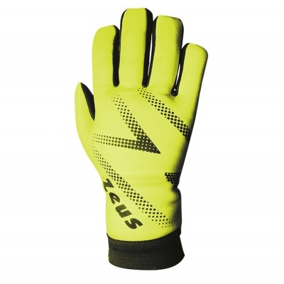 Luva desportiva amarela com padrão preto e punho elástico preto