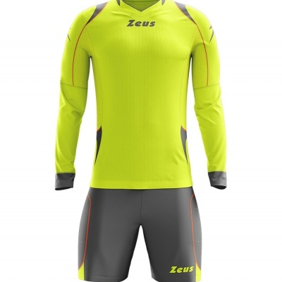 Conjunto de desporto amarelo fluorescente e cinzento com logo Zeus