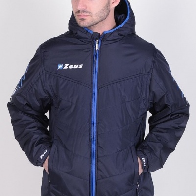 Casaco desportivo azul escuro com capuz e fecho de correr azul claro marca ZEUS.