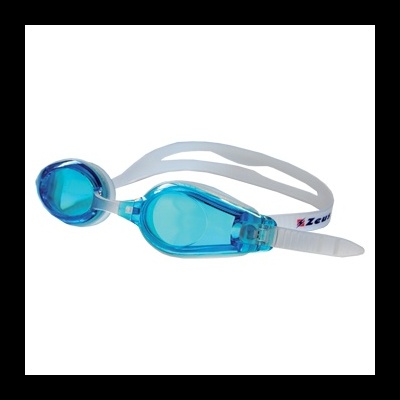 Óculos de natação com lentes azuis e armação branca