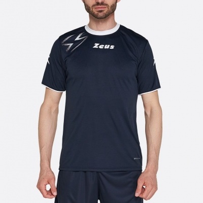 Conjunto desportivo azul escuro com logotipo Zeus e detalhes brancos