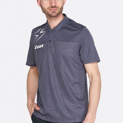 Polo cinzento escuro masculino com logo Zeus e gola com botões