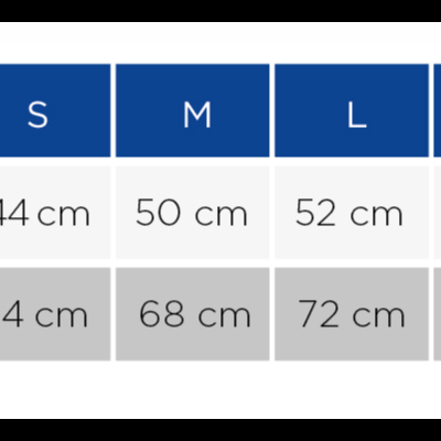 Tabela de medidas e desenho de camisa branca com indicação de áreas A e B