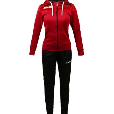 Fato de treino feminino vermelho e preto com capuz e logo ZET
