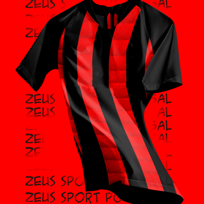 Camisola desportiva preta e vermelha com riscas verticais