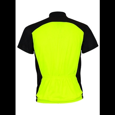 Camisola de ciclismo amarela fluorescente e preta com três bolsos atrás