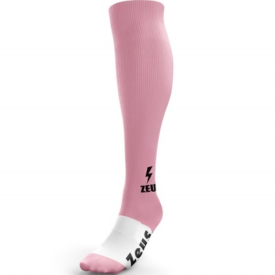 Meia desportiva comprida rosa e branca com texto ZEUS em preto