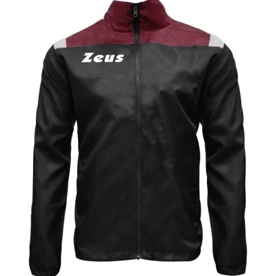Casaco desportivo preto e bordô com logótipo Zeus