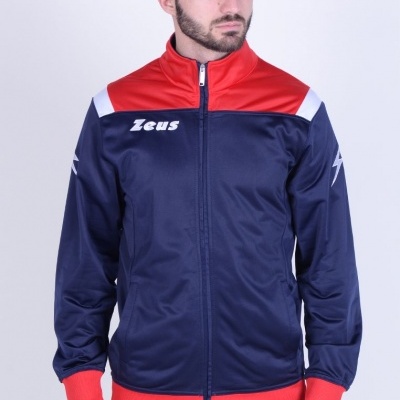 Fato de treino azul e vermelho com zip e logótipo Zeus