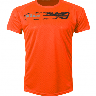 T-shirt desportiva laranja com logo Zeus e design pincelada preta no peito