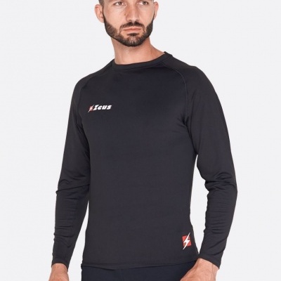 T-shirt masculina preta de manga comprida com logo Zeus