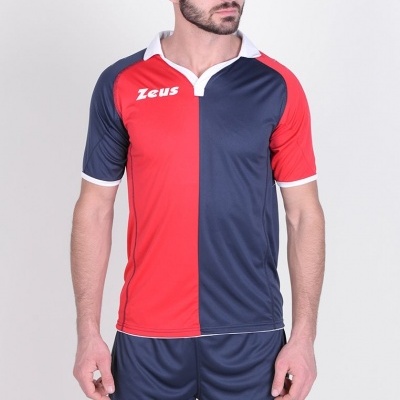 Conjunto de roupa desportiva vermelho e azul-marinho marca Zeus