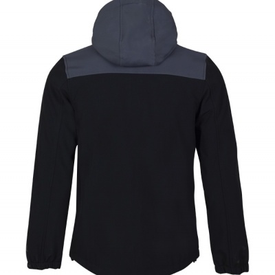 Casaco com capuz preto e cinzento escuro visto de trás