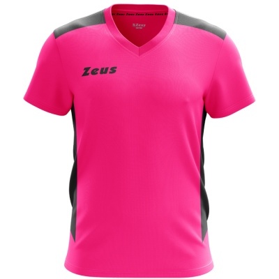 Camisola desportiva rosa com detalhes cinzentos e texto Zeus