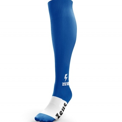 Meia desportiva azul com pé branco e marca Zeus