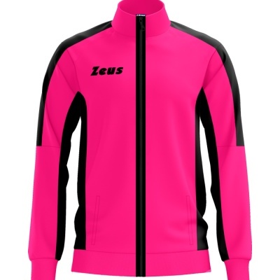 Casaco desportivo rosa com detalhes pretos e fecho