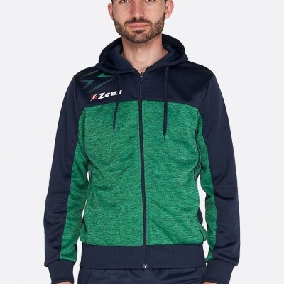 Casaco com capuz verde mesclado e azul escuro com fecho de correr e logótipo ZEBRA