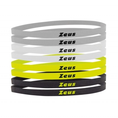 Pulseiras finas de silicone nas cores branco, amarelo e preto com a palavra Zeus