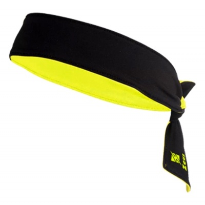 Faixa para cabeça preta com interior amarelo e nó lateral