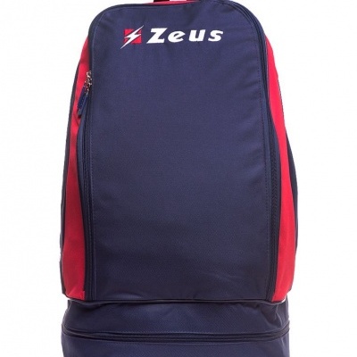 Mochila azul e vermelha da marca Zeus com compartimento inferior separado