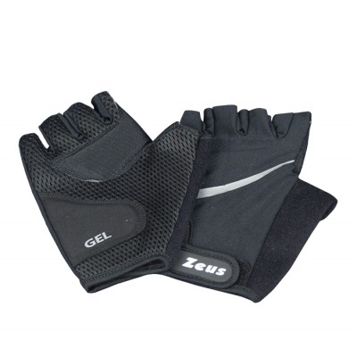 Par de luvas desportivas pretas sem dedos com detalhes em malha e acolchoamento