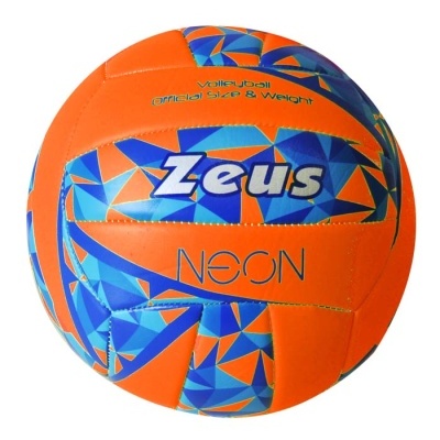 Bola de voleibol colorida Zeus com padrões geométricos e texto