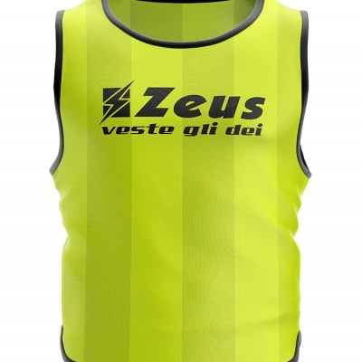 Colete desportivo amarelo fluorescente com texto preto Zeus veste gli dei