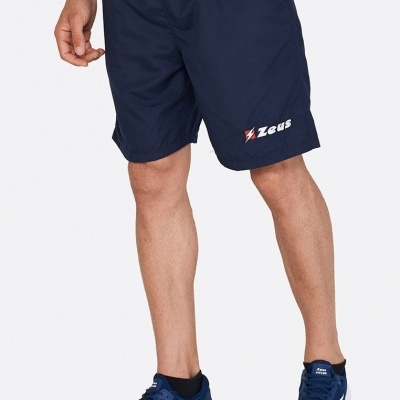 Calções desportivos azuis escuros com logótipo Zeus em branco e vermelho