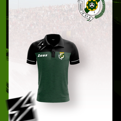 Polo bicolor preto e verde com logótipos Zeus e clube Gaviões