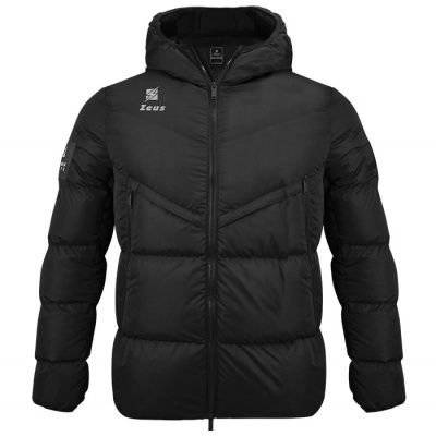 Casaco acolchoado preto com capuz e fecho de correr