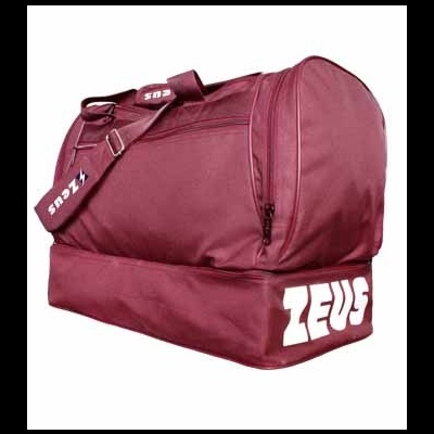 Mala desportiva vermelha com texto branco ZEUS