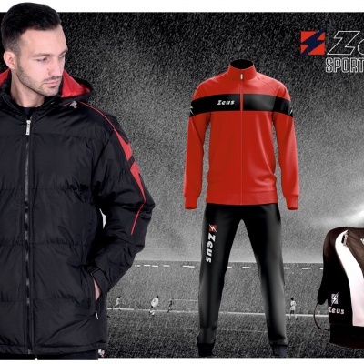 Roupas desportivas Zeus Sport Portugal: casaco, fato de treino e mochila.