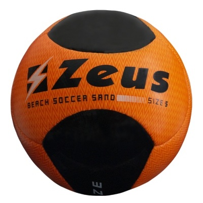 Bola de futebol de praia laranja e preta da marca Zeus com texto impresso