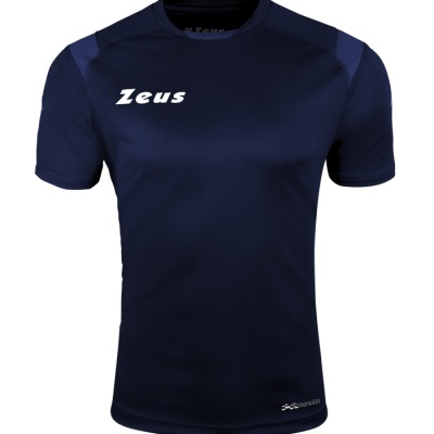Camisola desportiva azul escuro de manga curta com logo Zeus branco