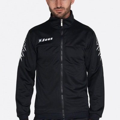 Casaco desportivo preto com zip e logo Zeus branco