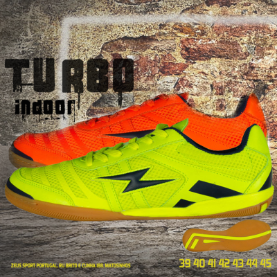 Sapatilhas indoor TURBO amarelas e laranja com detalhes pretos